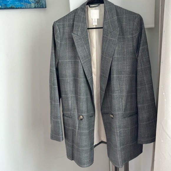 H&M Jackets & Blazers - H&M Women’s Grey Tartan Fine Check Blazer Size M